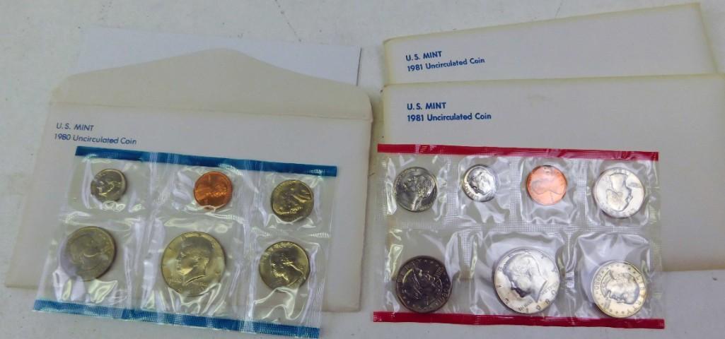 3 Uncirculated Coin Sets 1980 and two from 1981 (1 of 5)