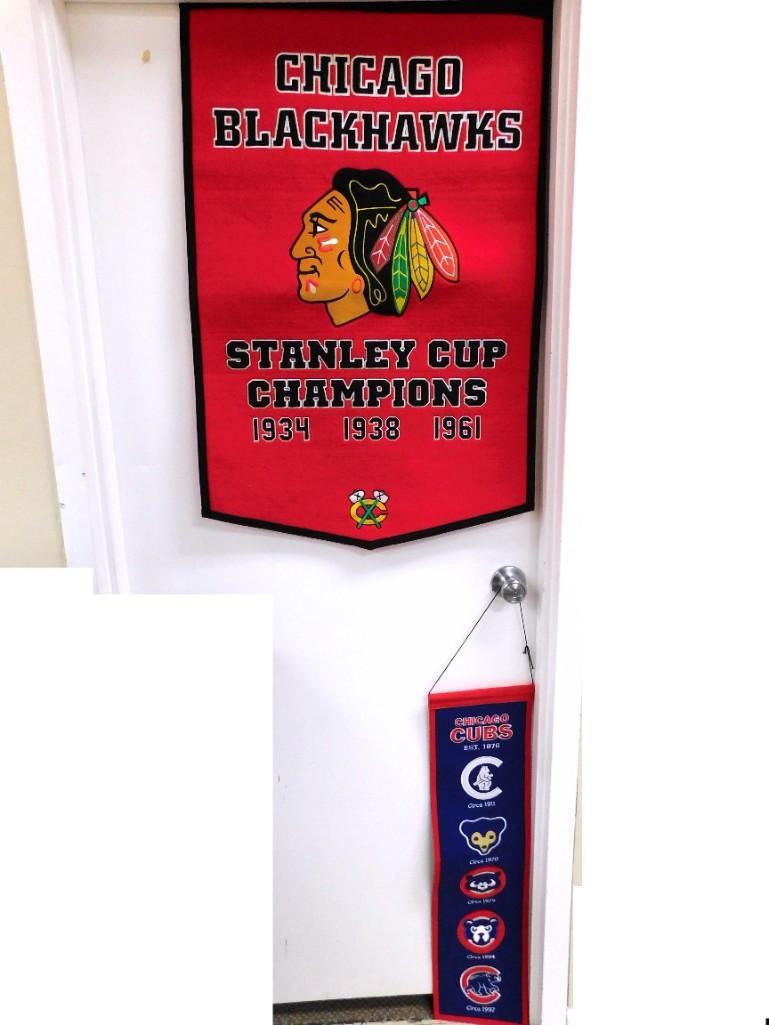 Chicago Blackhawks and Cubs Pennants: Chicago Blackhawks and Cubs Pennants Cooperstown Collection and Vintage Hockey (C) NHL