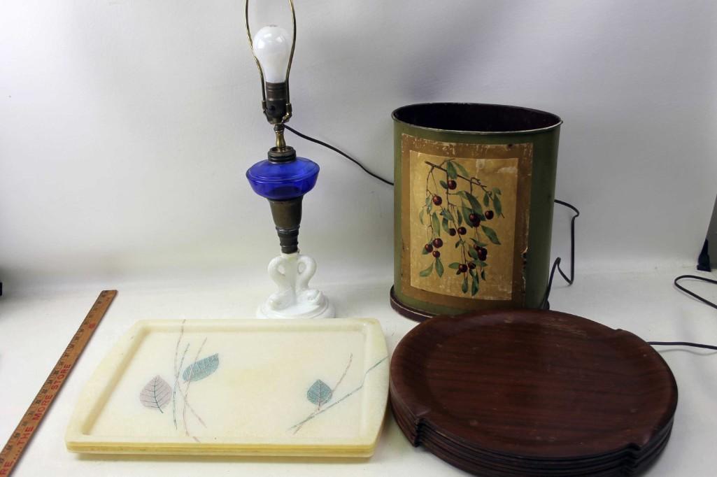 Vintage Lot incl MCM Trays , Lamp with Glass Koi and (1 of 13)