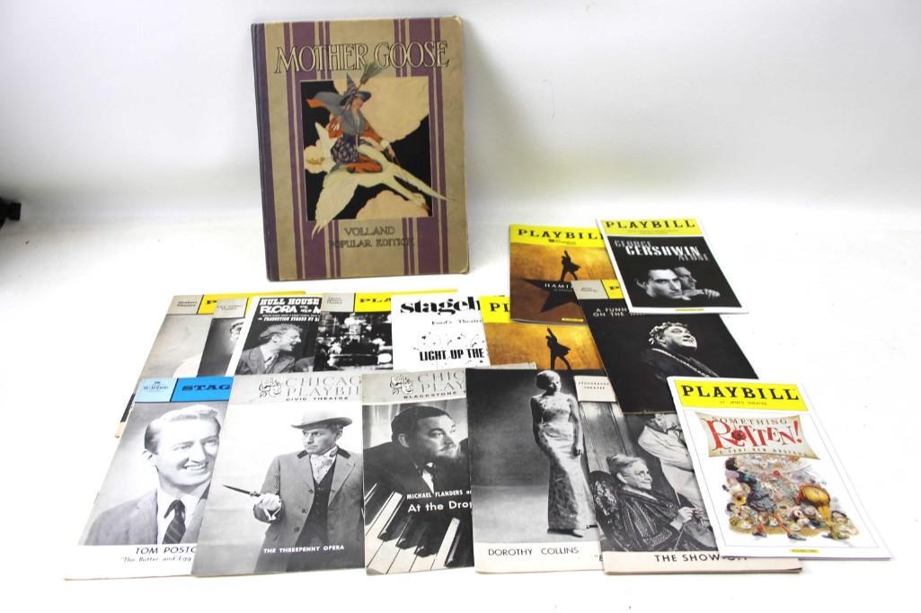 Mother Goose Voland Popular Edition 1921 and Lot of: Mother Goose Voland Popular Edition 1921 and Lot of Playbills from plays and musicals including vintage