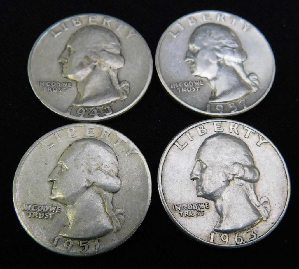 Lot of 4 Washington Quarters 90% Silver (1 of 2)