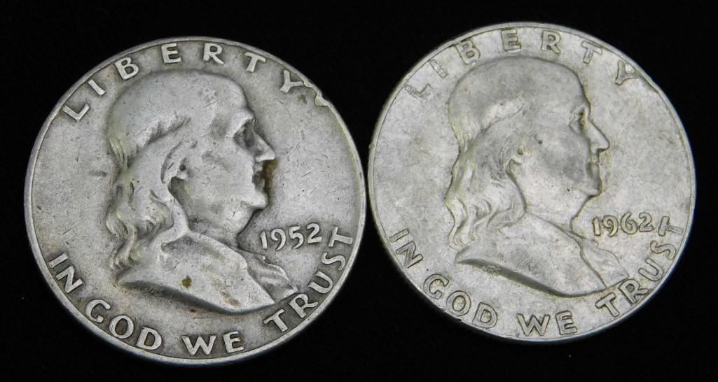 Lot of 2 Franklin Half Dollars 90% Silver (1 of 2)