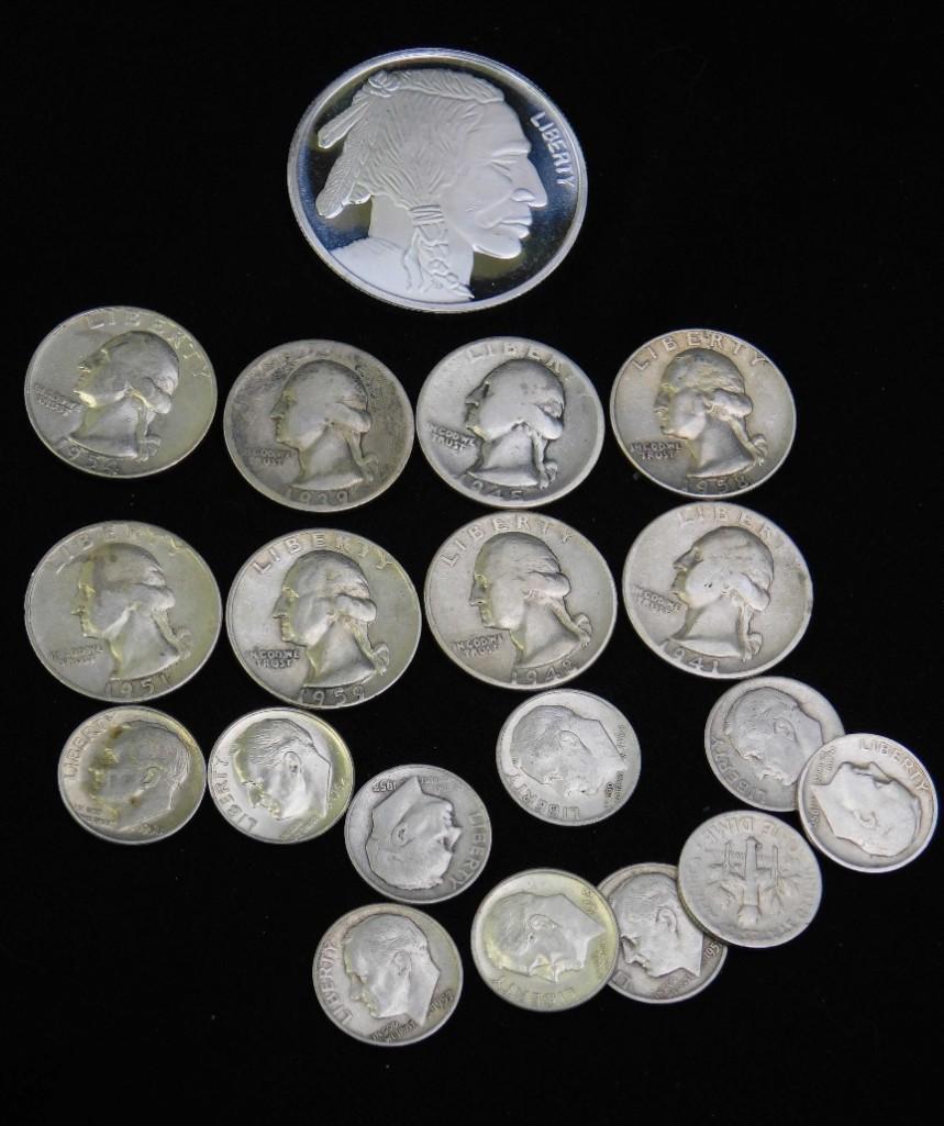 Lot of Coins and Silver incl 1 oz Silver Round , 8 (1 of 2)
