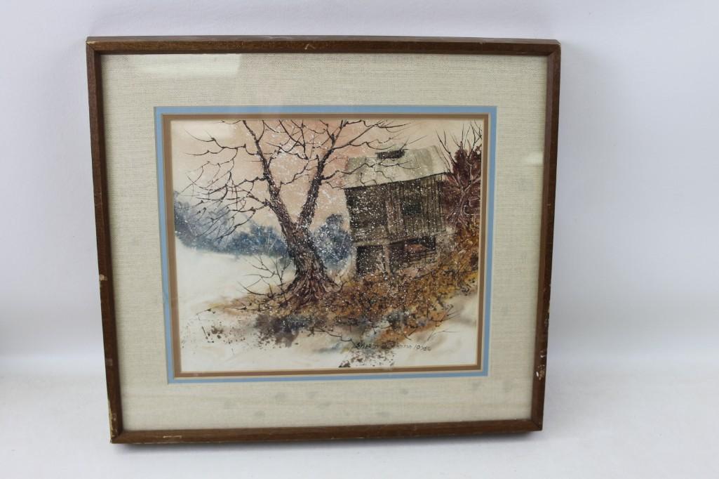 Framed Winter Scene Signed Sharon D. Johnson 1976 (1 of 3)
