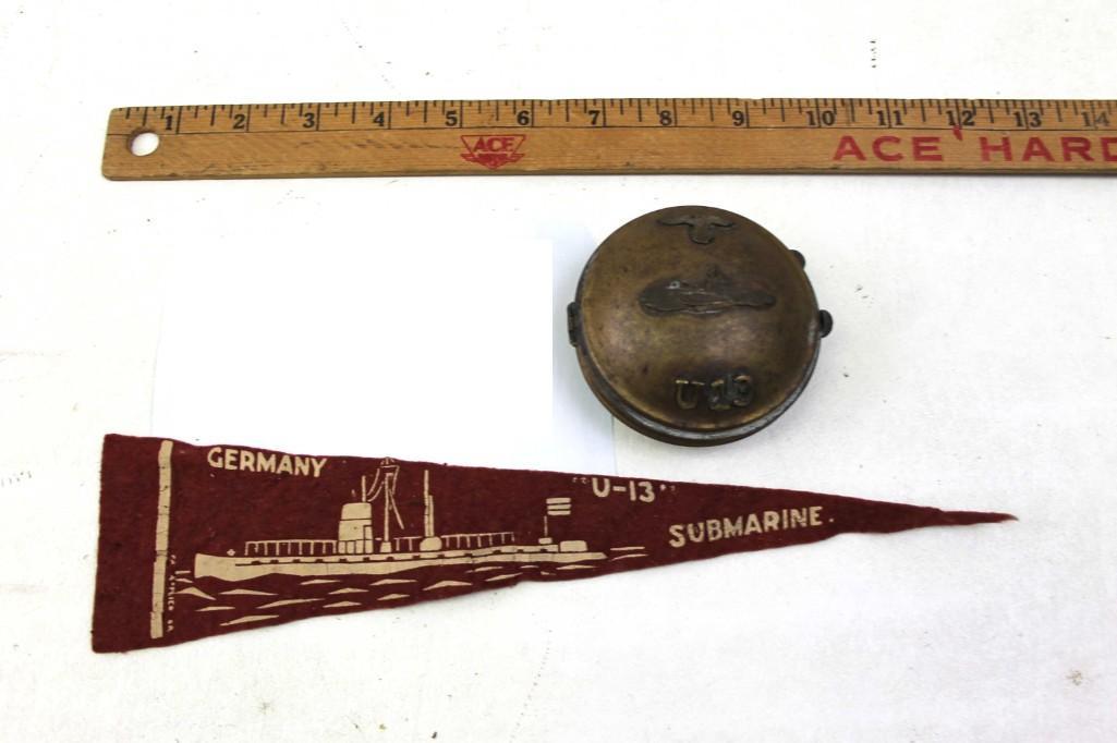 WW 2 German Submarine Watch Protector and Memorial: WW 2 German Submarine Watch Protector and Memorial Pennant Both are for the German U-Boat U-13