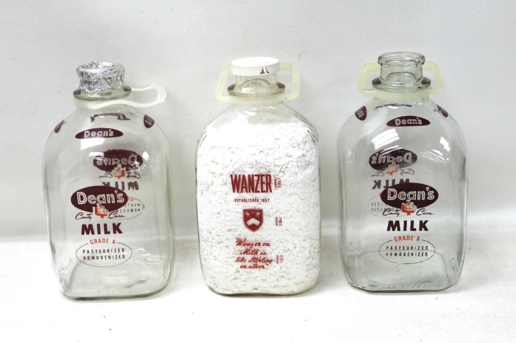 Lot of 3 Vintage Milk Bottles including Dean's and (1 of 2)