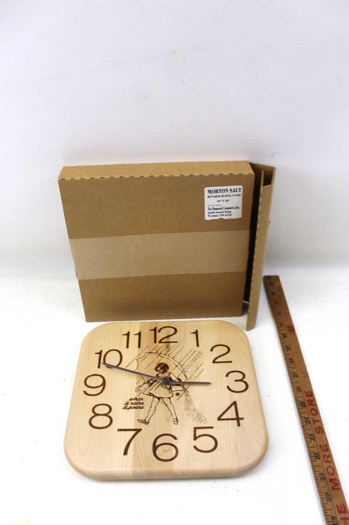Morton Salt Butcher Block Clock New In Box (1 of 3)