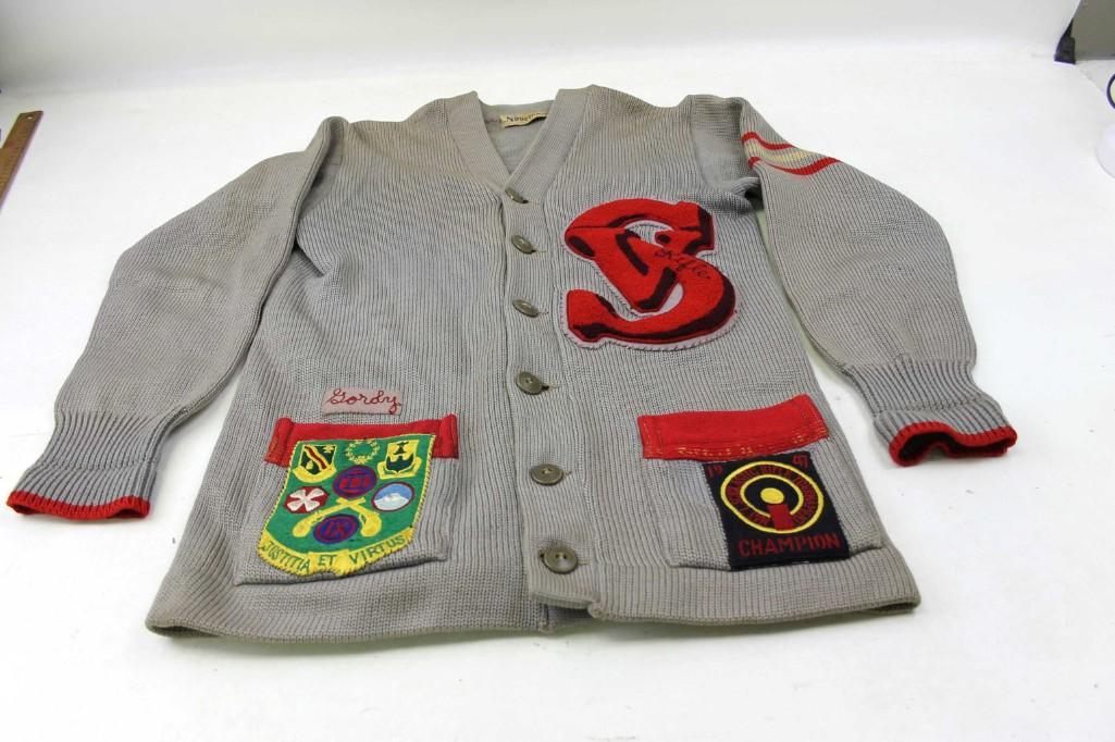 Vintage 1940's High School Wool Sweater: Vintage 1940's High School Wool Sweater Looks like this one was "Gordy's" who was a Nat'l Scholastic Rifle Tournament Champion in 1947 Also says "Justice and Power" in Latin
