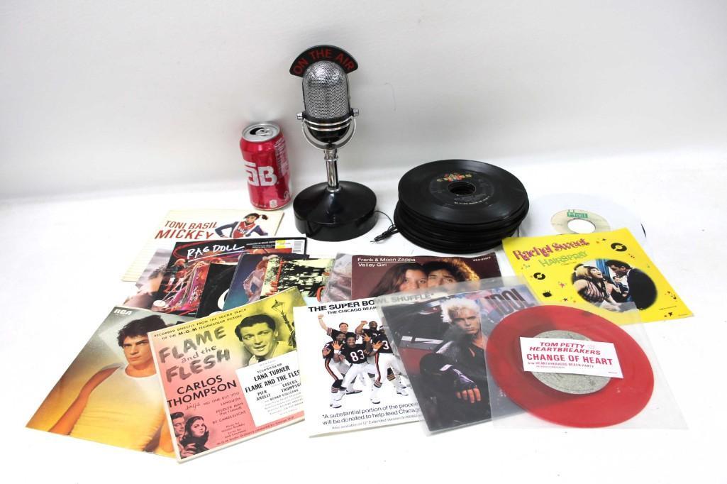 Box of Vintage Vinyl Record 45's and Microphone Radio (1 of 5)