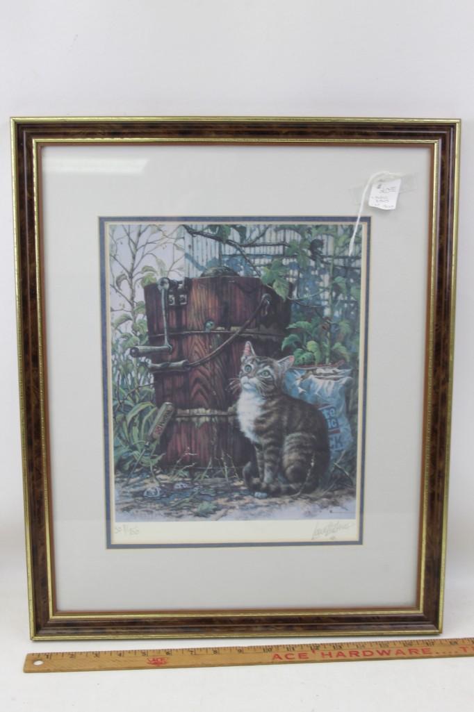 Framed Signed Print - Cat Scene Lowell Davis: Framed Signed Print - Cat Scene Lowell Davis Roughly 17.5" x 21.75" 507 / 750