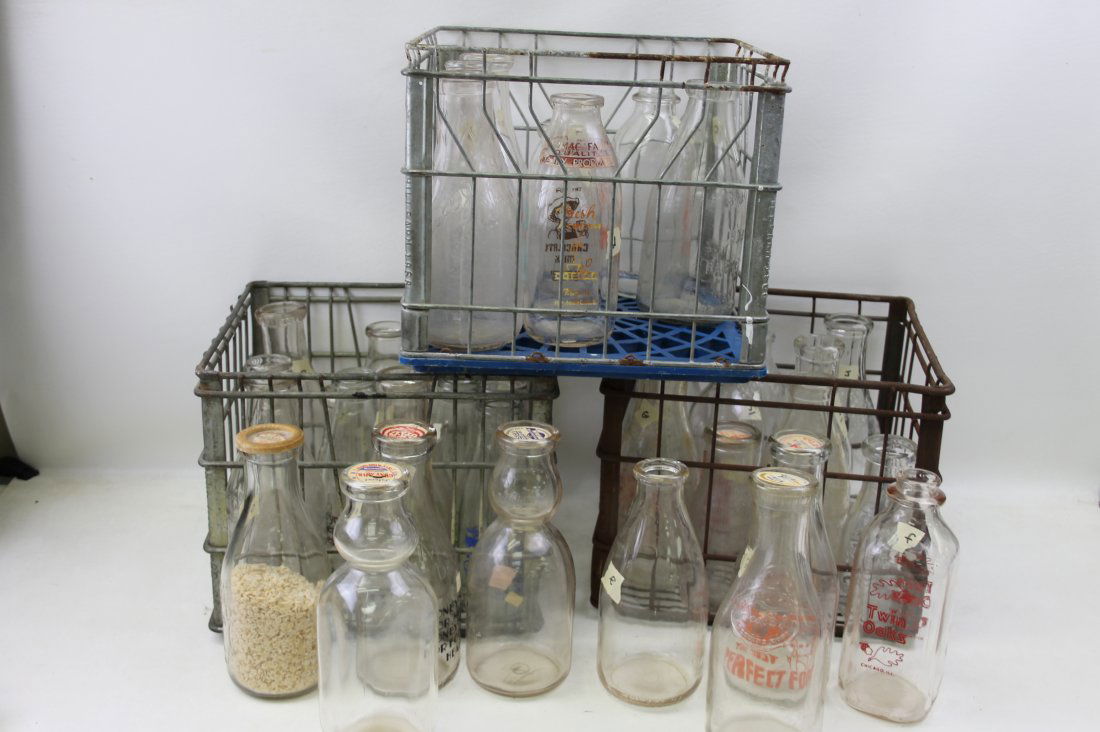 Large Lot of Old Glass Milk Bottles and Crates (1 of 8)