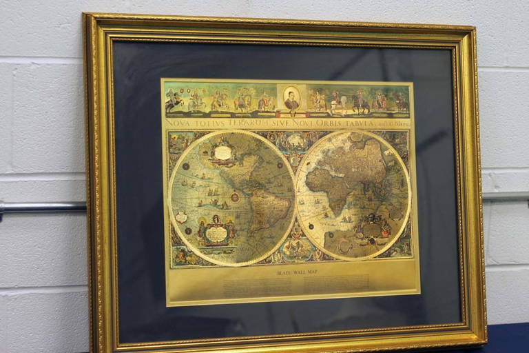 Framed Blaeu Wall Map Gold Foil