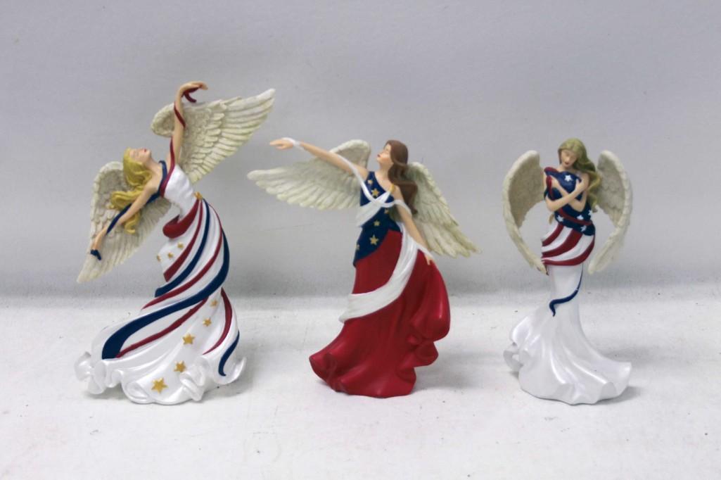 Lot of 3 Thomas Kinkade Heavenly Angel Figurines: Lot of 3 Thomas Kinkade Heavenly Patriotic Angel Figurines
