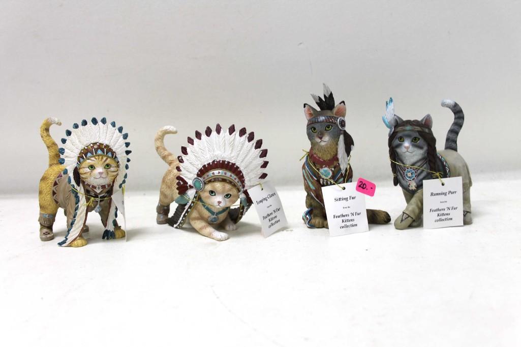 Lot of 4 Hamilton Collection Cat Figurines: Lot of 4 Hamilton Collection Feather N Fur Kittens Collection Cat Figurines