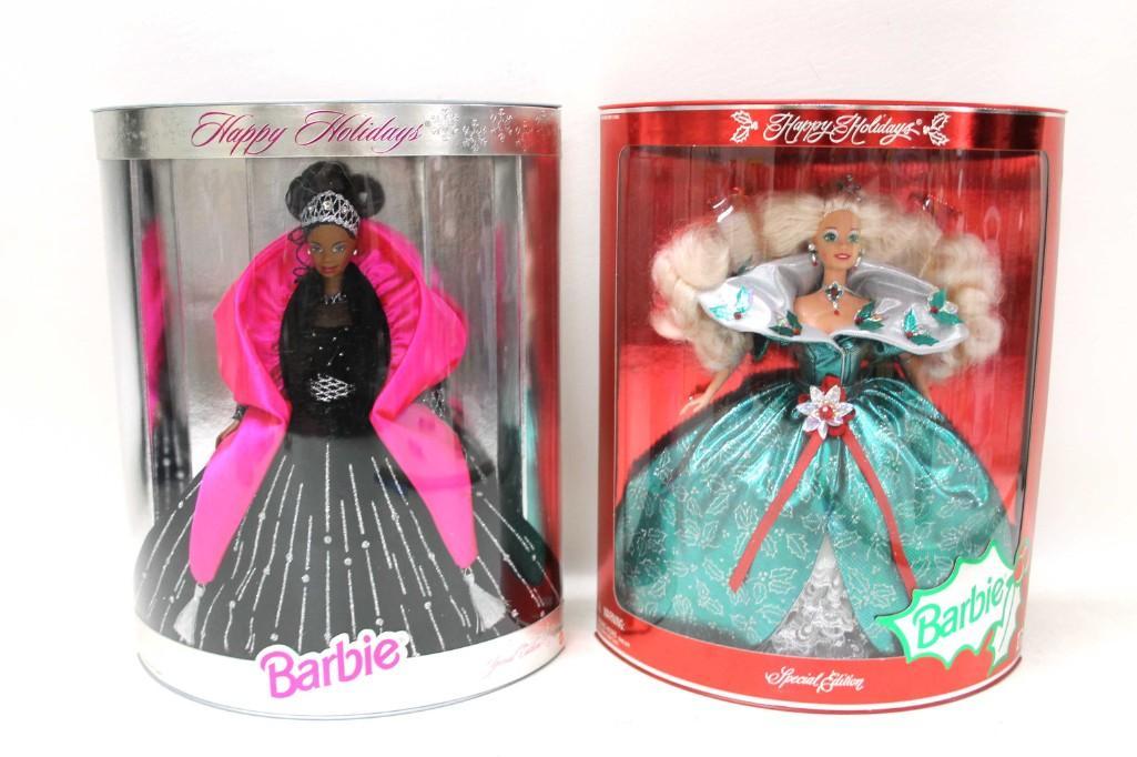 Lot of 2 Happy Holidays Barbie Dolls NIB 1995 and 1998 (1 of 4)