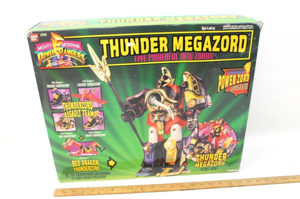 Bandai Mighty Morphin Power Rangers Thunder Megazord: Bandai Mighty Morphin Power Rangers Thunder Megazord Five Powerful New Zords Condition: includes original box but these are in played with condition