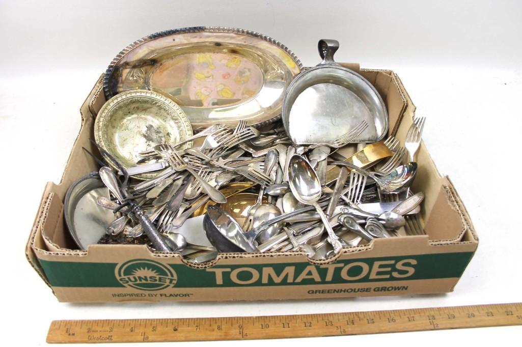 Lot of Flatware , a Platter , Etc incl Silver Plate (1 of 6)