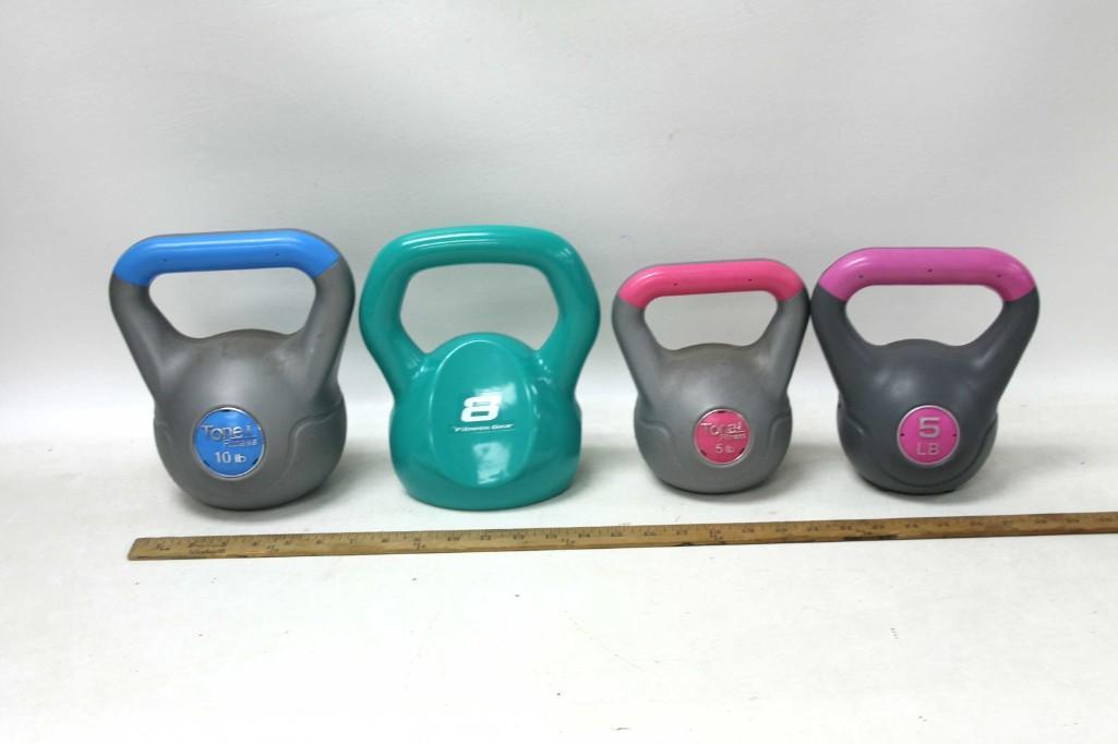 Lot of 4 Kettle Bells incl 10 lb , 8 lb , and Two 5 lb (1 of 2)
