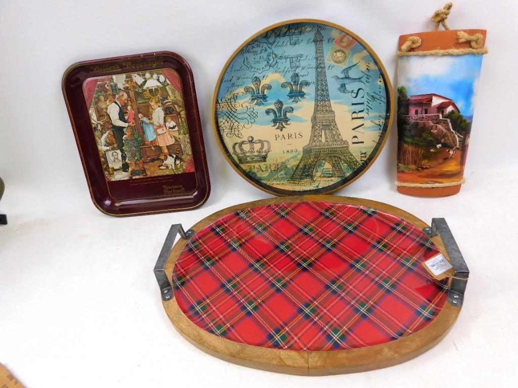 Lot of Trays and a Pottery Wall Hanging (1 of 8)