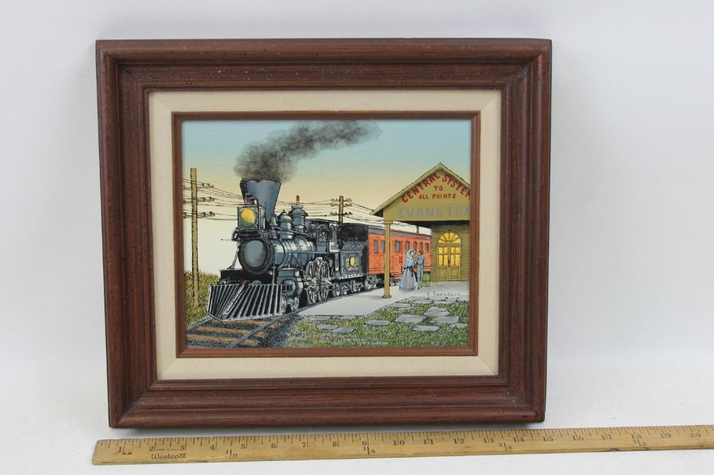 Original H. Hargrove Framed Train Station Painting (1 of 4)