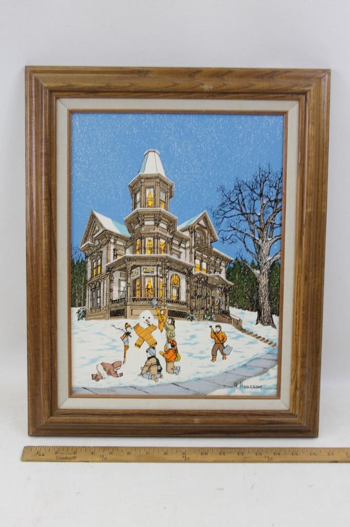 Framed Hargrove Print Kids Playing Winter Scene (1 of 3)