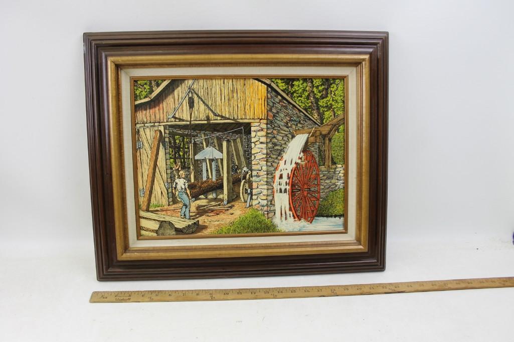Framed Hargrove Print Waterwheel Scene (1 of 3)