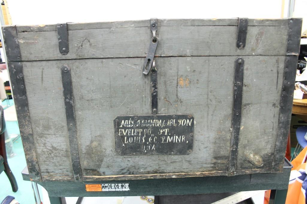 Antique Wooden Trunk: Antique Wooden Trunk Roughly 30" x 18" x 16.5" Looks like it used to belong to Miss Amanda Carlson of St. Louis 