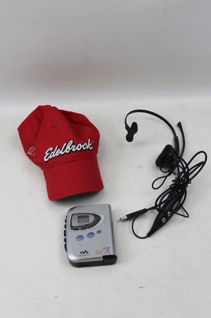 Vintage Sony Walkman and Edelbrock Racing Baseball Hat (1 of 4)