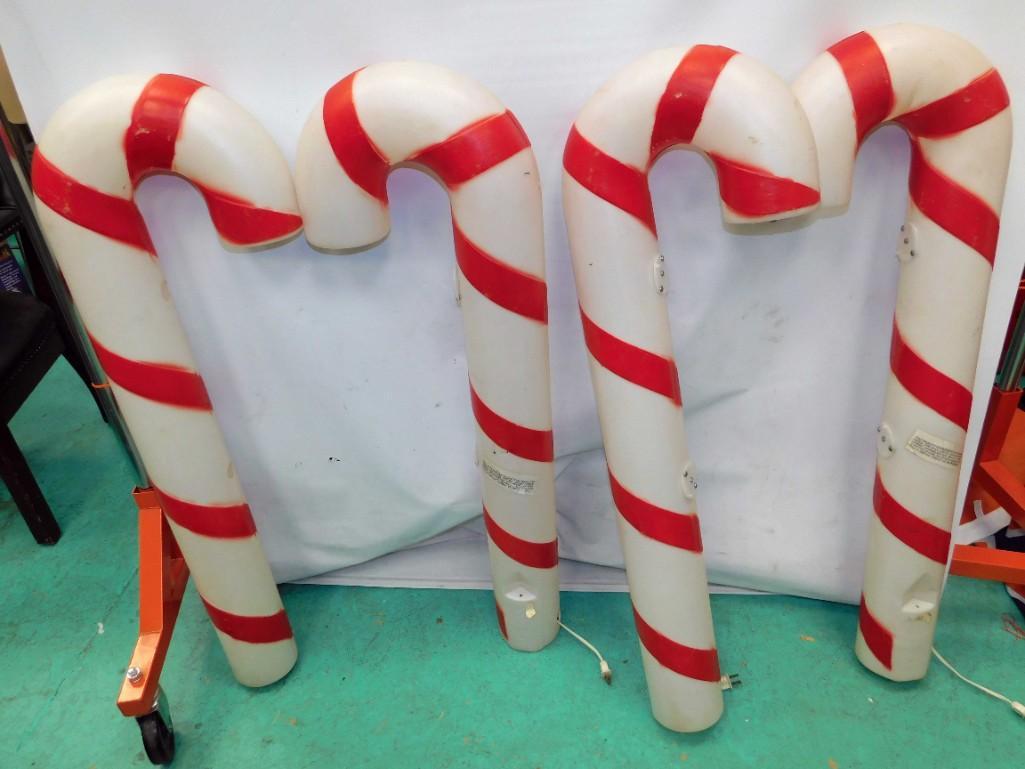 Lot of 4 Candy Cane Blow Mold Christmas Decorations: Lot of 4 Candy Cane Blow Mold Christmas DecorationsCondition: One of them is missing the cord for the light.
