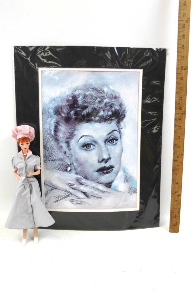 I Love Lucy Barbie Doll and Lucille Ball Matted Print: I Love Lucy Barbie Doll and Lucille Ball Matted Print