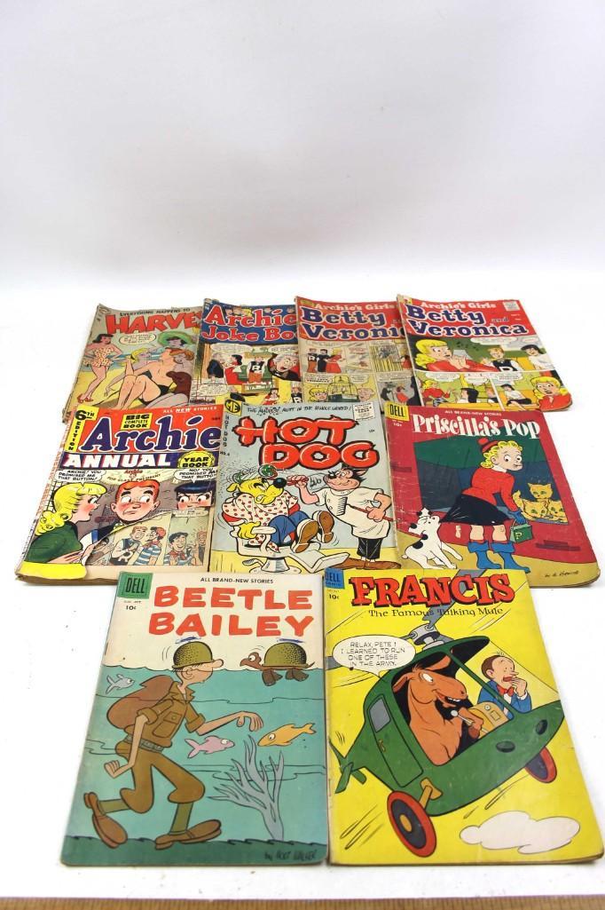 Lot of Vintage Comic Books incl Beetle Bailey , Francis: Lot of Vintage Comic Books incl Beetle Bailey , Francis the Famous Talking Mule , Hot Dog , Harvey , Archie , Betty and Veronica
