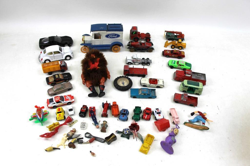 Lot of Diecast Cars and Small Toys incl Lesney ,: Lot of Diecast Cars and Small Toys incl Lesney , Tootsietoy Car , Galoob Micro Machines , Moto Grizzlor Figure