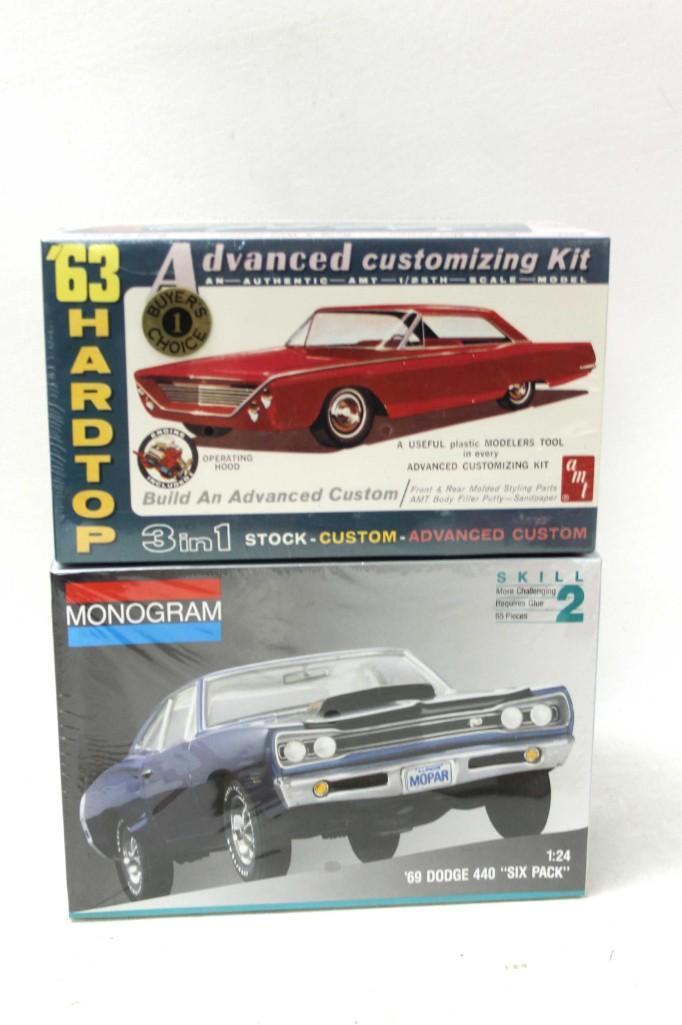 Lot of 2 Model Car Kits incl AMT '63 Hardtop and: Lot of 2 Model Car Kits incl AMT '63 Hardtop and Monogram '69 Dodge 440 Six Pack . Both are new and sealed . Amt is 1:25 scale and Monogram is 1:24 Scale