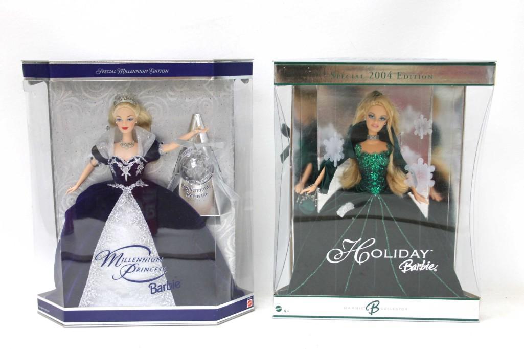 2 Barbies incl Holiday Barbie and Millennium Princess: 2 Mattel Barbie Dolls incl 2004 Special Edition Holiday Barbie and Millennium Princess Barbie NIB
