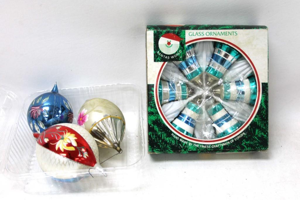 Vintage Mercury Glass Christmas Ornaments incl 3 Hand: Vintage Mercury Glass Christmas Ornaments incl 3 Handpainted Teardrop Shape