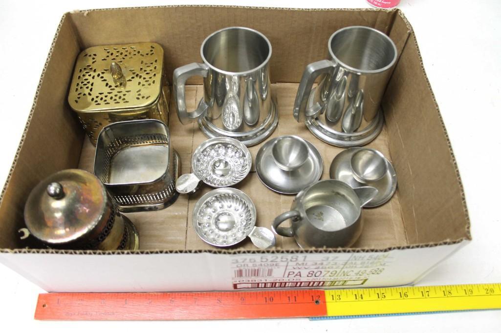Lot of Vintage Metal Items incl Steins , Trinket Box , (1 of 4)