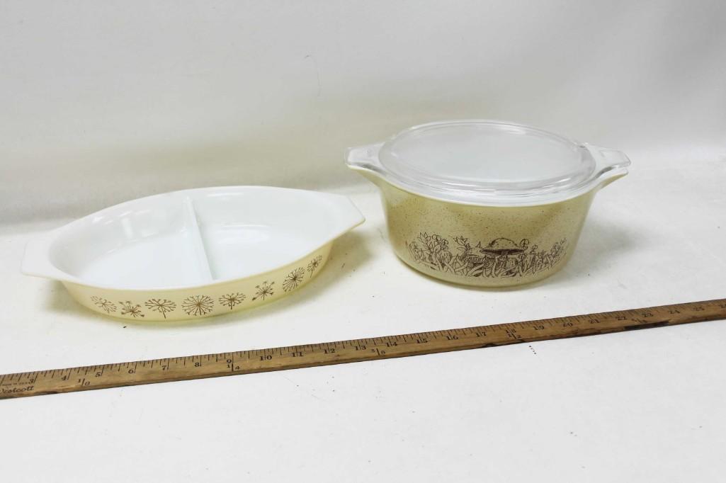Vintage Pyrex Dandelion Divided Dish and Pyrex Forest (1 of 4)