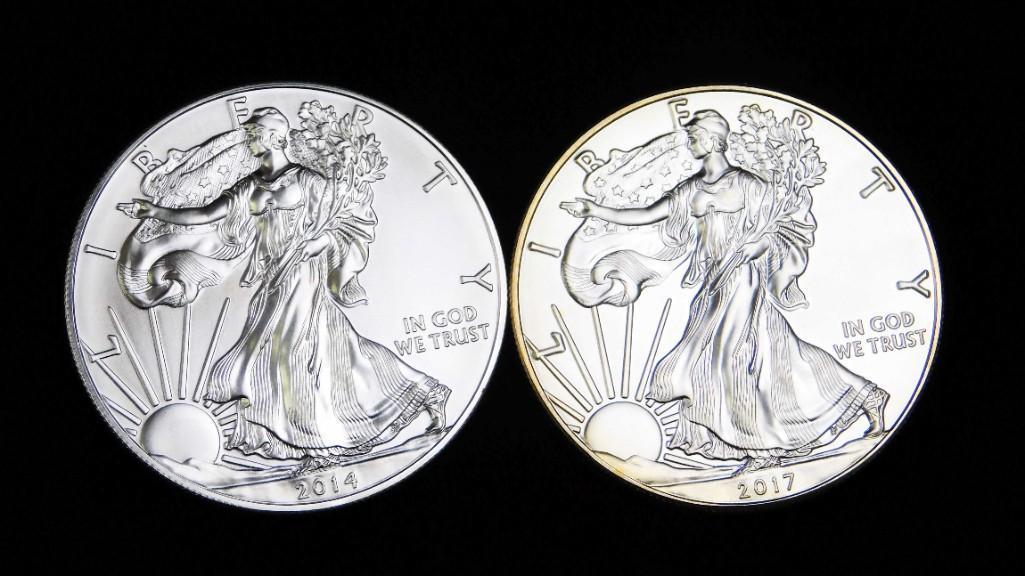 2 BU American Silver Eagles 2014 & 2017 (1 of 2)