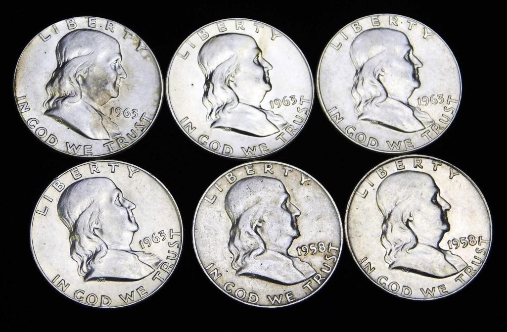 4 Ex Fine Franklin Half Dollars 90% Silver (1 of 2)