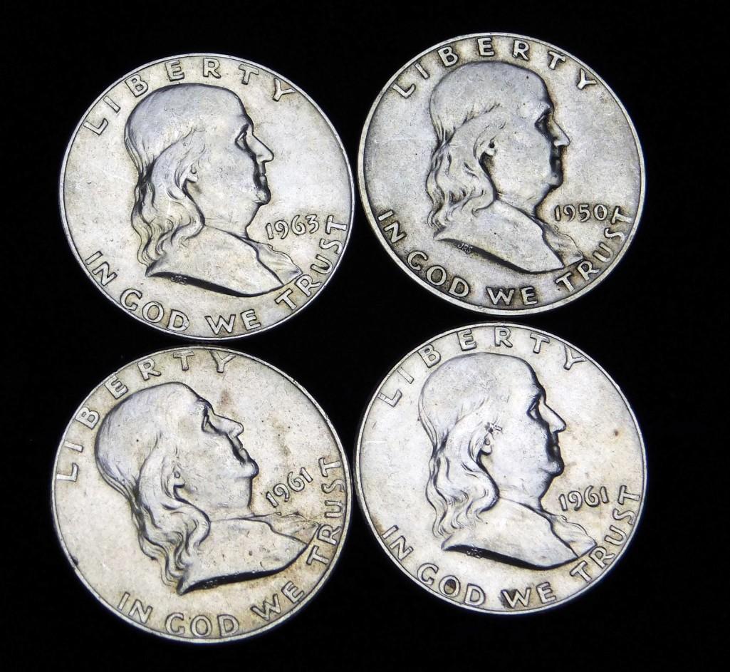 4 AU Franklin Half Dollars (1 of 2)