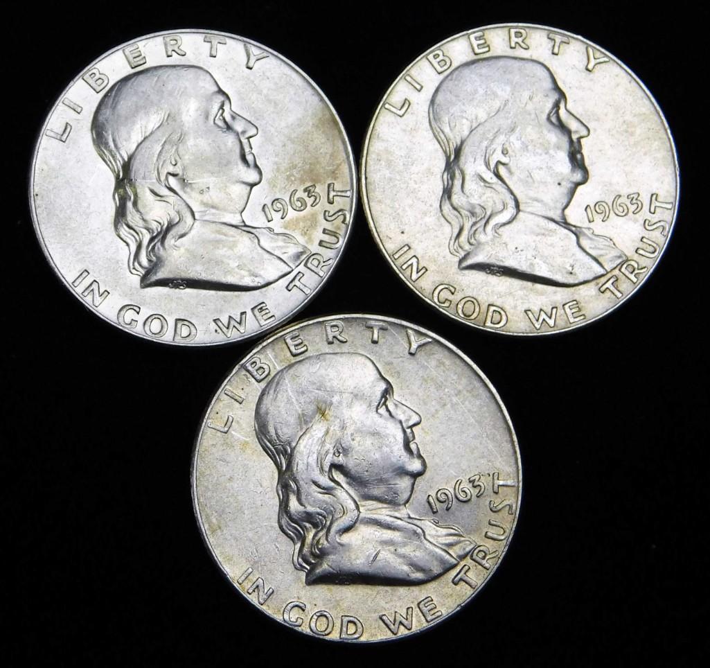 3 AU Franklin Half Dollars (1 of 2)