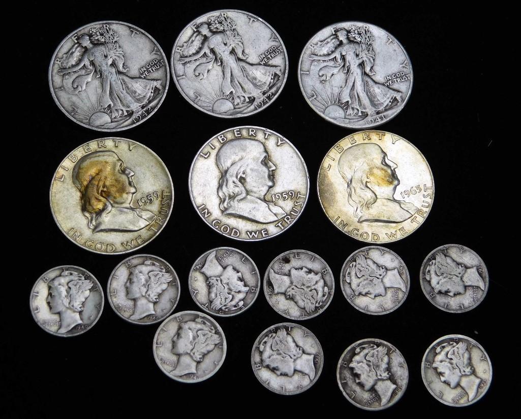 Coin Lot incl 3 Walking Liberty Half Dollars , 3 (1 of 2)