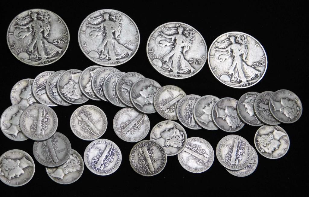 Coin Lot incl 4 Walking Liberty Half Dollars and 30 (1 of 2)