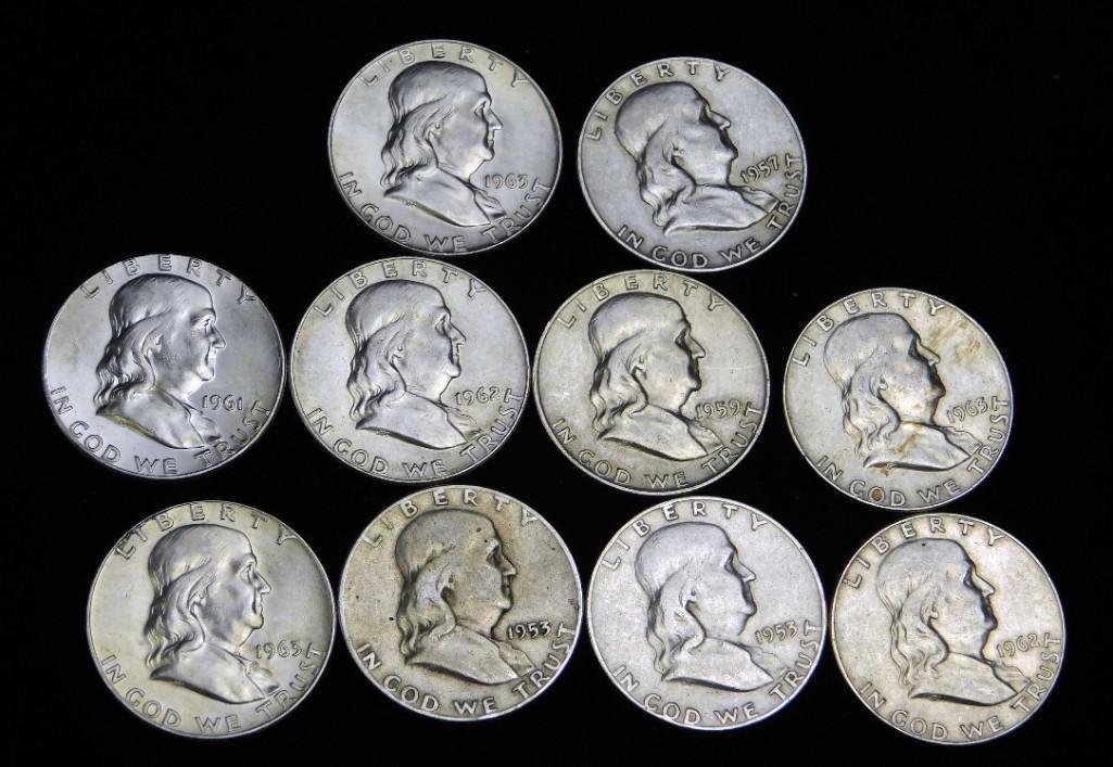 10 AU Franklin Half Dollars (1 of 2)