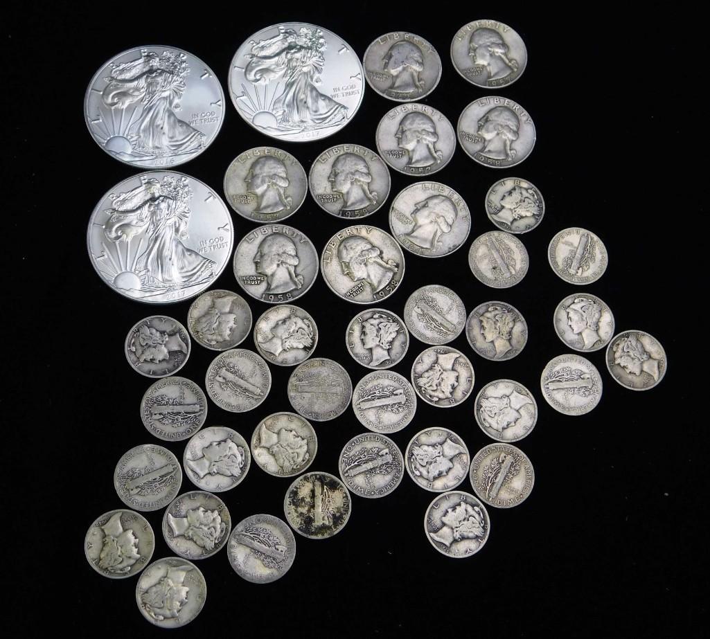 Coin Lot incl 3 American Silver Eagles , 30 Mercury (1 of 9)
