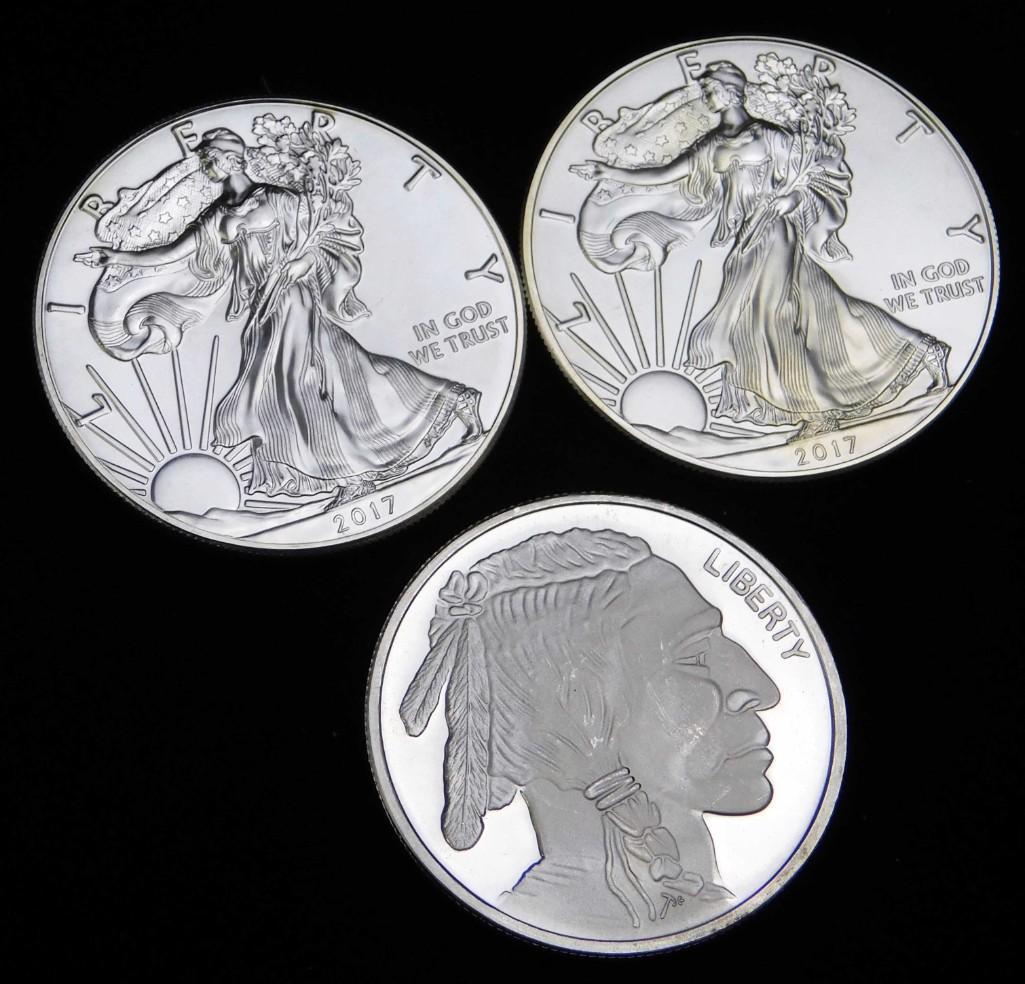 3 Silver Rounds incl 2016 & 2017 BU American Silver (1 of 2)