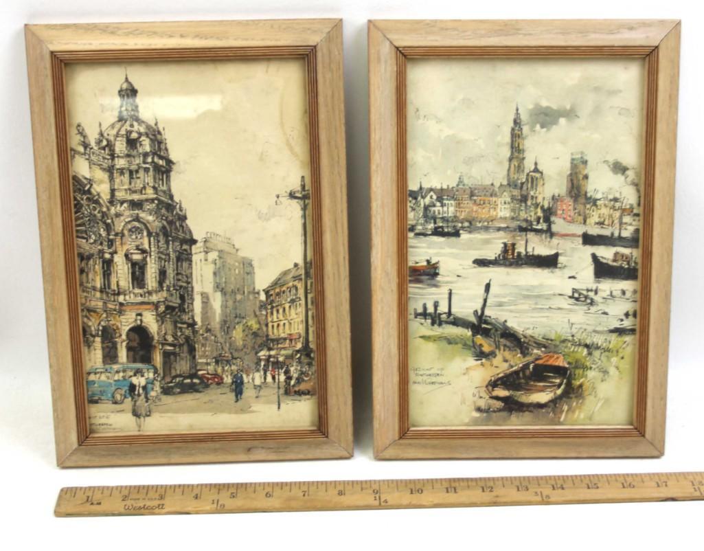 Pair of Framed Art Gezicht Op Antwerpen (1 of 5)
