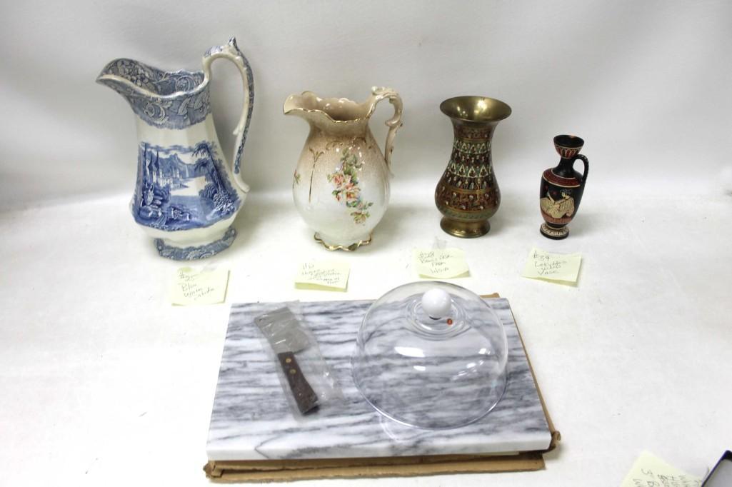 Marble Cutting Board with Cleaver and 4 Vases (1 of 5)