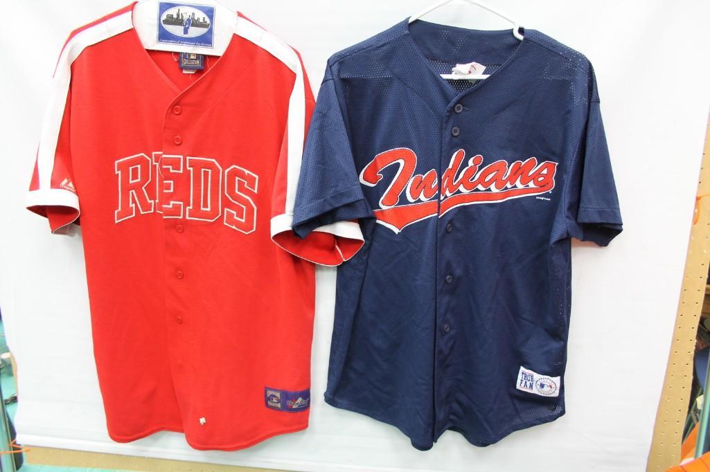 Cincinnati Reds and Cleveland Indians Baseball Jerseys: Cincinnati Reds and Cleveland Indians Baseball Jerseys Majestic and True Fan - both are size XL