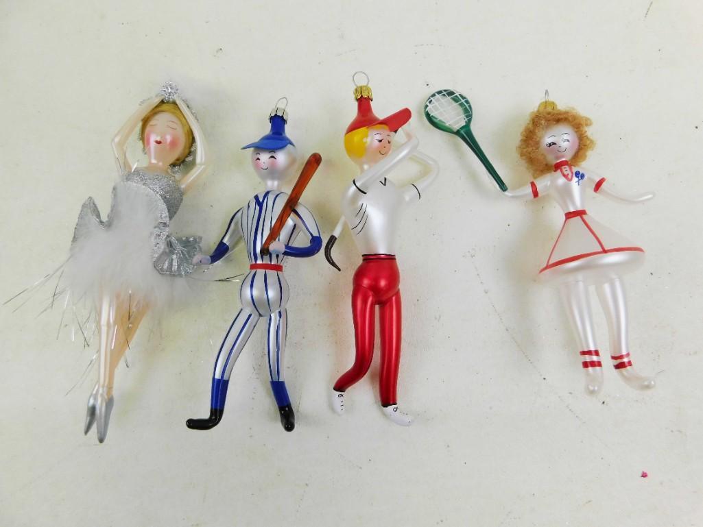 Set of 4 Glass Christmas Ornaments Sports and Dancer (1 of 2)